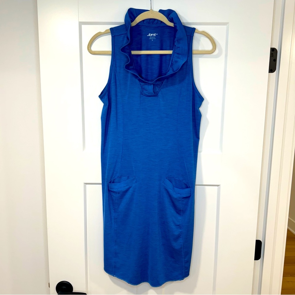 Jofit Medium Blue Millie Ruffle Neck Sleeveless Dress Pockets Golf